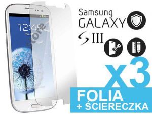 3x Folia ochronna na ekran do Samsung Galaxy S3 + 3x ściereczka