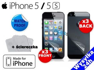 3x Folia ochronna przód/tył do iPhone 5/5s + 3x ściereczka