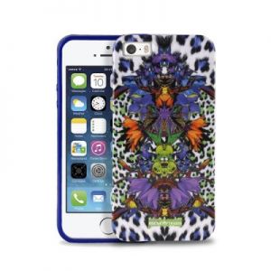 JUST CAVALLI Leopard Flower - Etui iPhone 5/5s/SE + tapeta QR (fioletowy)