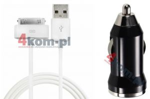 Ładowarka samochodowa + kabel usb iPhone iPod 3 4 - Czarny