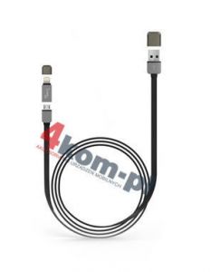 Uniwersalny płaski kabel z wymienną końcówka microUSB i Lightning do Apple iOS8 i innych urządzeń -