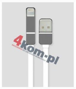 Uniwersalny płaski kabel z wymienną końcówka microUSB i Lightning do Apple iOS8 i innych urządzeń -