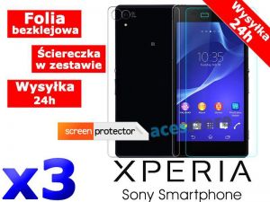 3x Folia ochronna przód / tył do Sony Xperia Z2 + 3x ściereczka