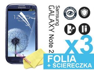 3x Folia ochronna na ekran do Samsung Galaxy Note 2 + 3x ściereczka