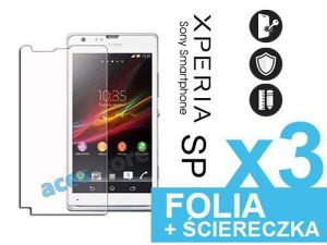 3x Folia ochronna na ekran do Sony Xperia SP + 3x ściereczka