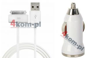 Ładowarka samochodowa + kabel usb iPhone iPod 3 4 - Biały