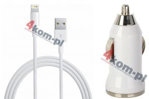 Ładowarka samochodowa + kabel 8pin USB iPhone iPod - Biały