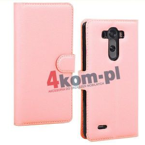3w1 Etui portfel LG G3 + folia + ściereczka - Różowy