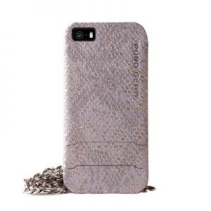 PURO GLAM Chain - Etui iPhone 5/5s/SE z 2 kieszeniami na karty w/silver chain (szary)