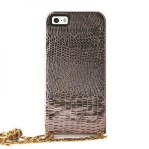 PURO GLAM Chain - Etui iPhone 6 z 2 kieszeniami na karty w/gold chain (brązowy)