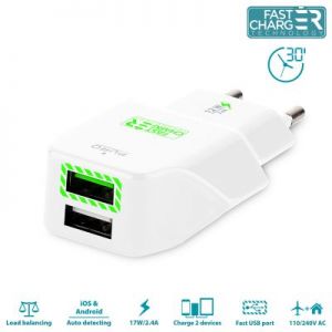 PURO Travel Fast Charger - Przenośna ładowarka sieciowa 2 x USB 2.4 A z niebieskim podświetleniem LE