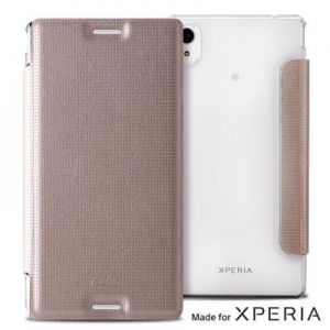 PURO Booklet Wallet Case - Etui Xperia M4 AQUA z kieszenią na kartę (złoty/przezroczysty tył)