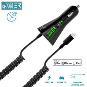 PURO Car Fast Charger - Ładowarka samochodowa Apple 2.4A złącze Lightning MFi (czarny)