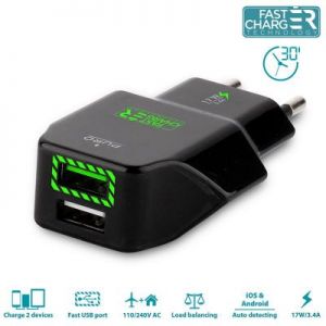 PURO Travel Fast Charger - Przenośna ładowarka sieciowa 2 x USB 3.4 A z niebieskim podświetleniem LE