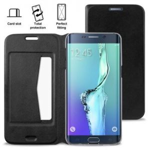 PURO Booklet Wallet Case - Etui Samsung Galaxy S6 edge+ z kieszenią na kartę + stand up (czarny)