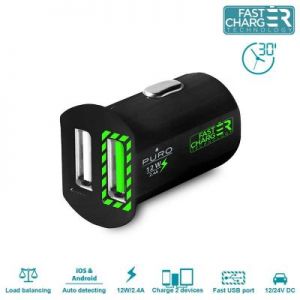 PURO Mini Car Fast Charger - Uniwersalna ładowarka samochodowa 2 x USB 2.4 A (czarny)