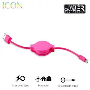 PURO ICON Retractable Cable - Zwijany kabel ligtning MFi (Shock Pink)